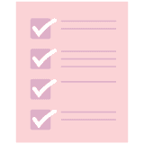 Drawing of a sheet of paper with a checklist of 4 items, all checked.